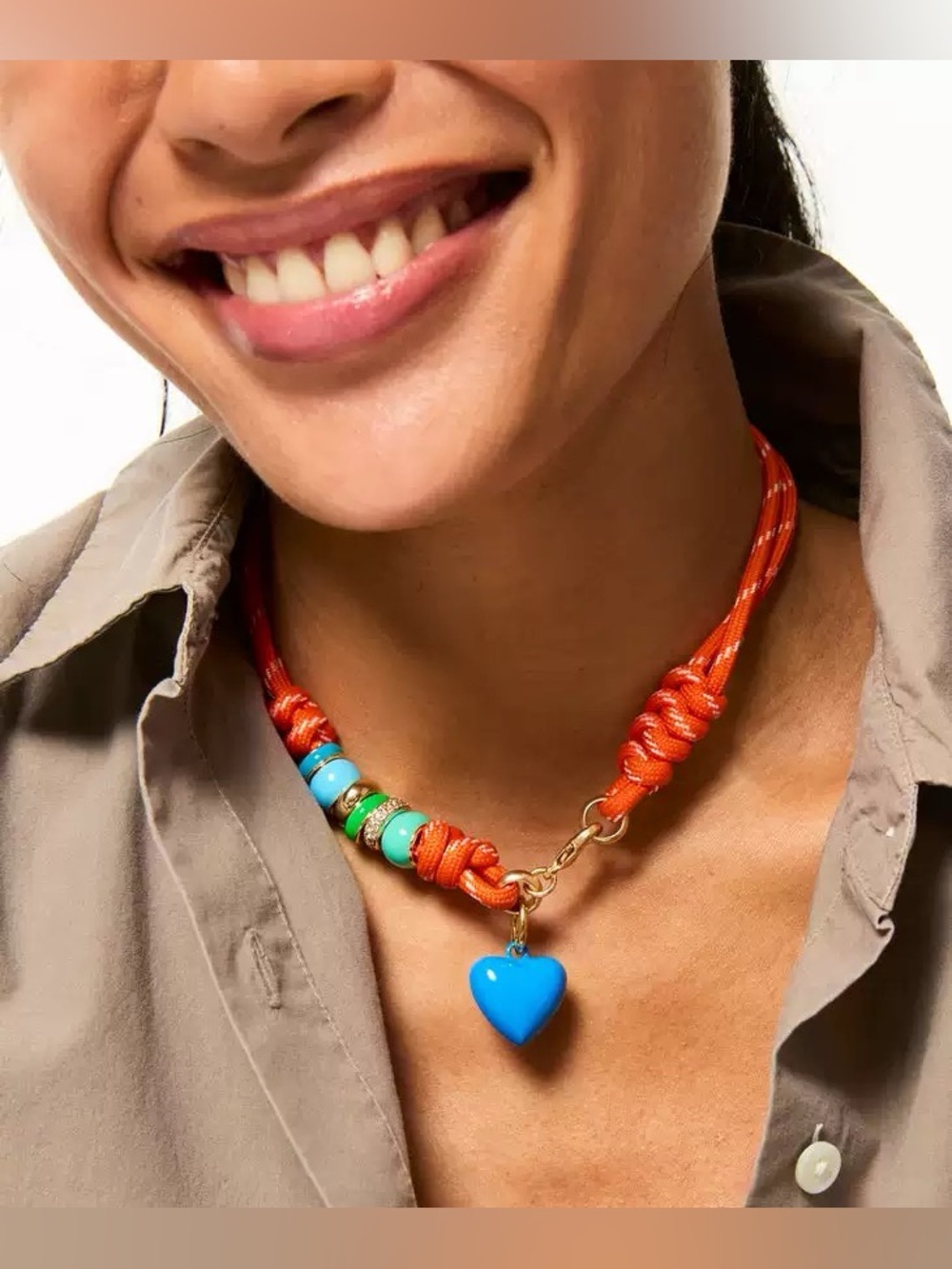 Roxanne Assoulin The Super Size Happy Cord Necklace Orange Necklace/Blue Heart